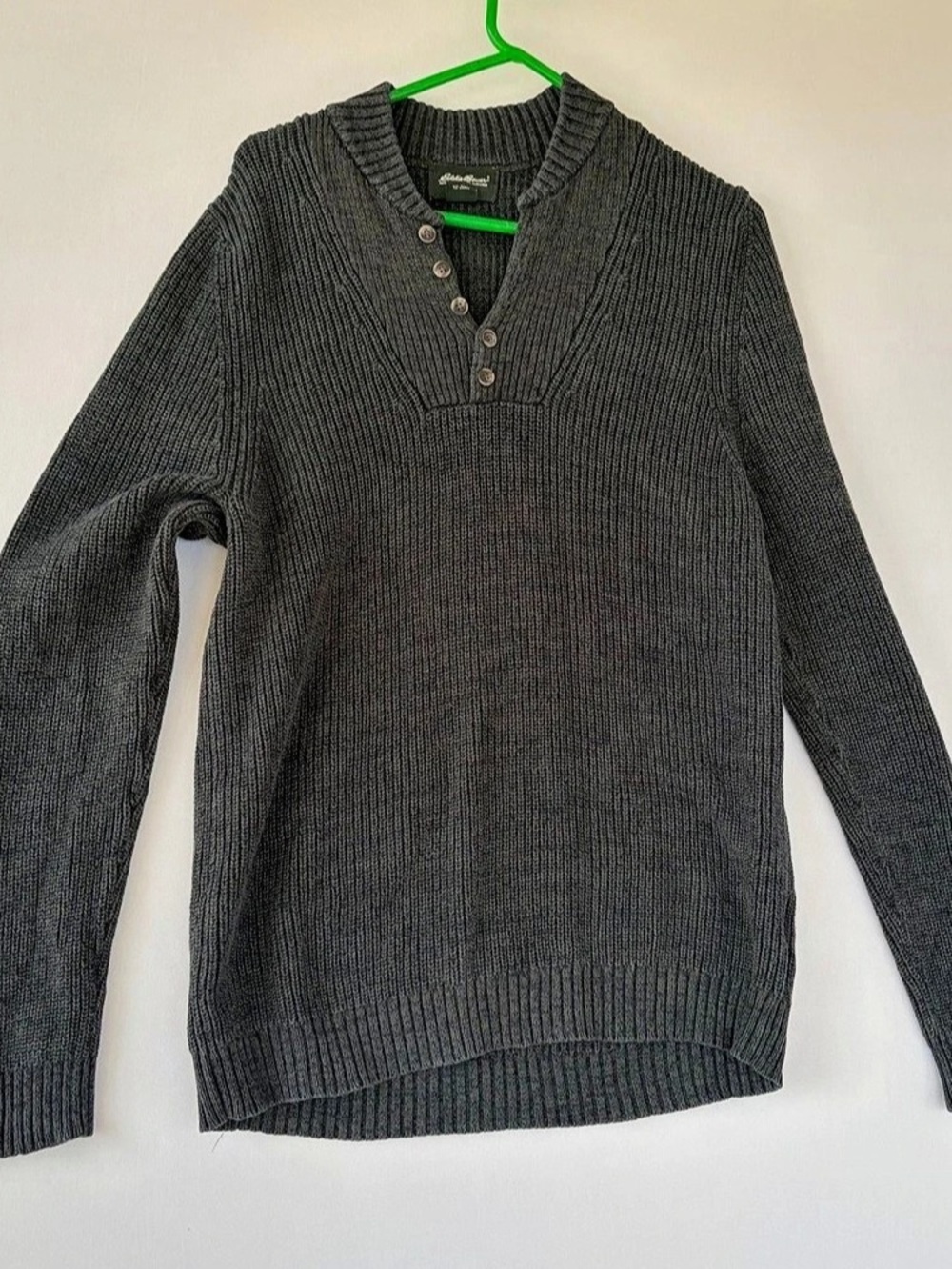 Eddie Bauer Henley Sweater Men’s M Grey Chunky Ribbed Knit Heavyweight Pullover